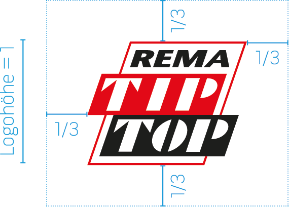 Logo von Rema Tip Top mit Maßangaben
