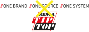 Logo of Remia Tip Top with crossed out slogans