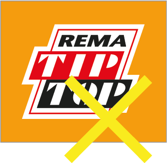 Logo von Rema Tip Top mit einem roten X darüber