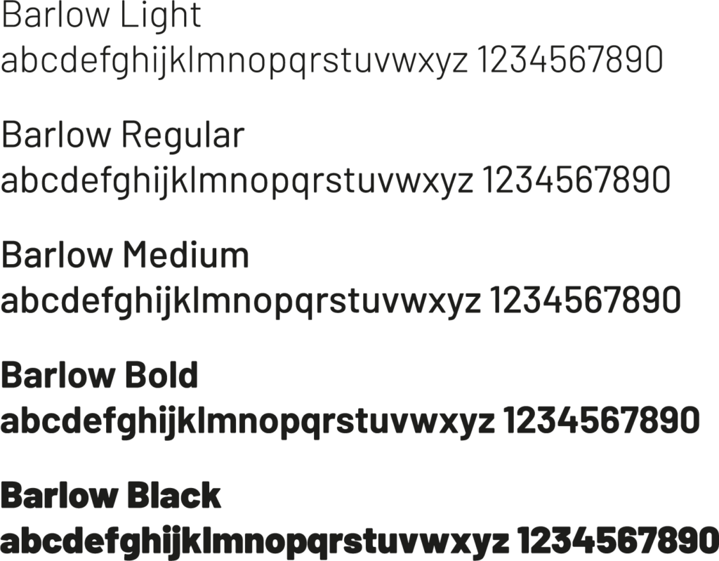 Verschiedene Stile der Barlow Schriftart