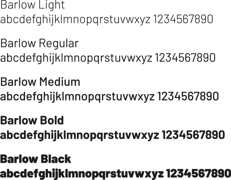 Verschiedene Stile der Barlow Schriftart