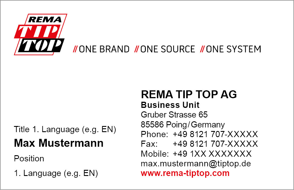 Visitenkarte mit Kontaktdaten von REMA TIP TOP AG