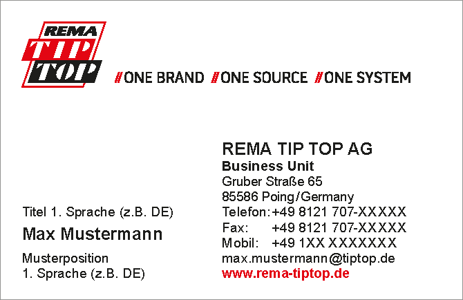 Visitenkarte mit Kontaktdaten von REMA TIP TOP AG